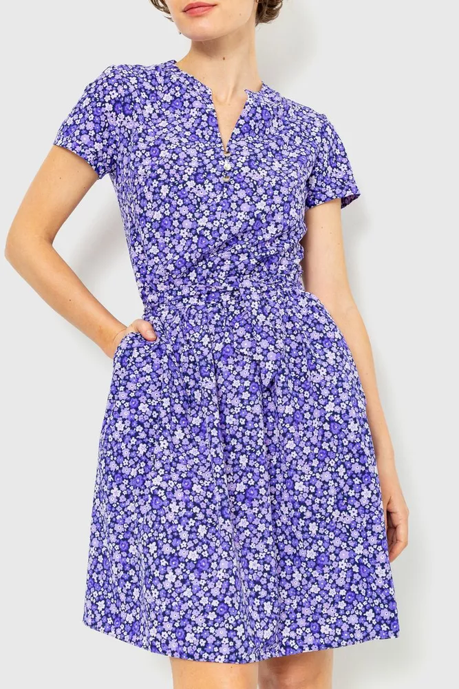 Купити Сукня з квітковим принтом, колір фіолетовий, 230R006-22 - Фото №1