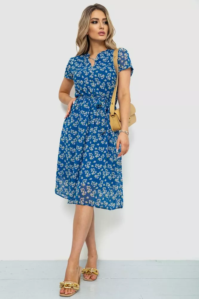 Купити Сукня з квітковим принтом, колір синьо-зелений, 230R006-22 оптом - Фото №1