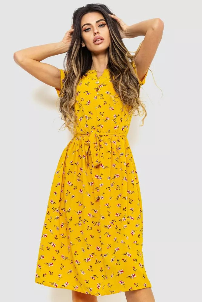 Купити Сукня з квітковим принтом, колір темно-жовтий, 230R006-22 - Фото №1