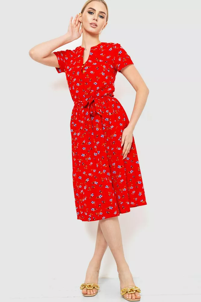 Купити Сукня з квітковим принтом, колір червоно-синій, 230R006-22 - Фото №1