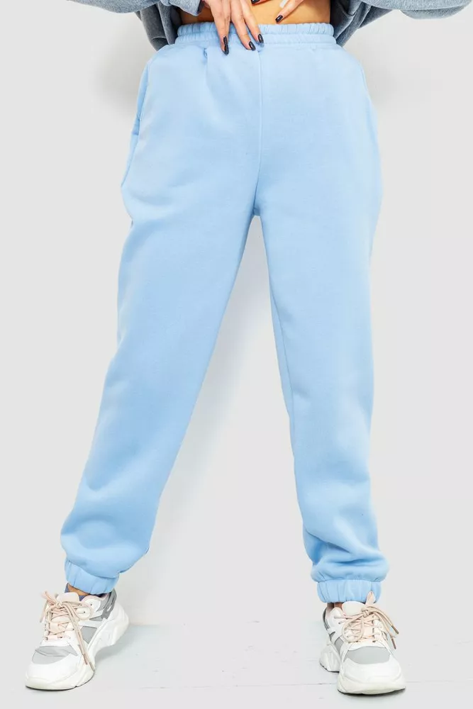 Купить Спорт штаны женские на флисе, цвет голубой, 214R107 - Фото №1