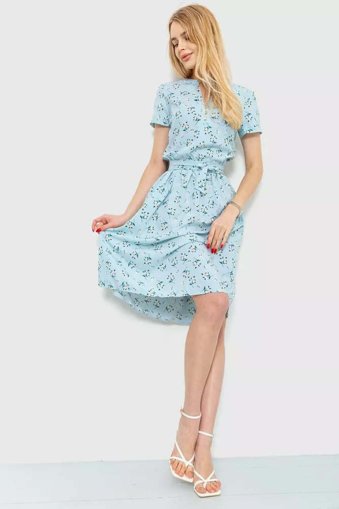 Купити Сукня з квітковим принтом, колір блакитний, 230R006-22 - Фото №1