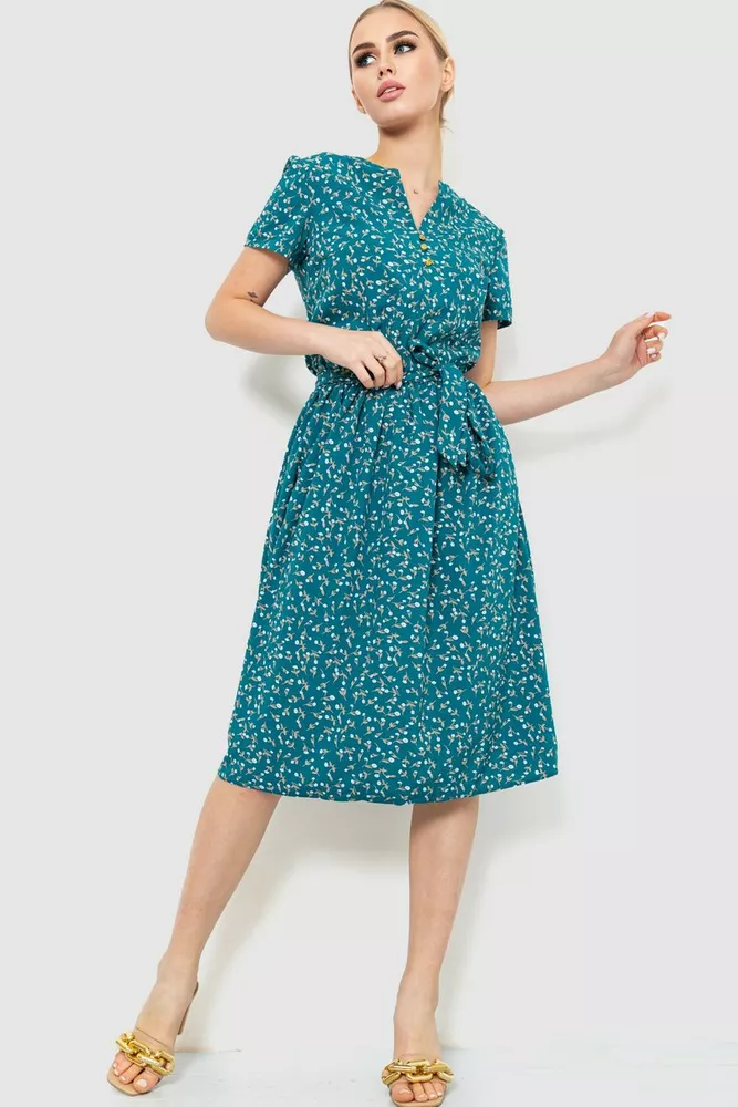 Купити Сукня з квітковим принтом, колір зелений, 230R006-22 - Фото №1