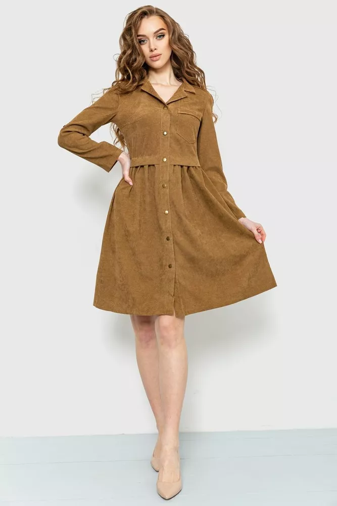 Купити Сукня вельветова, колір коричневий, 230R020 - Фото №1