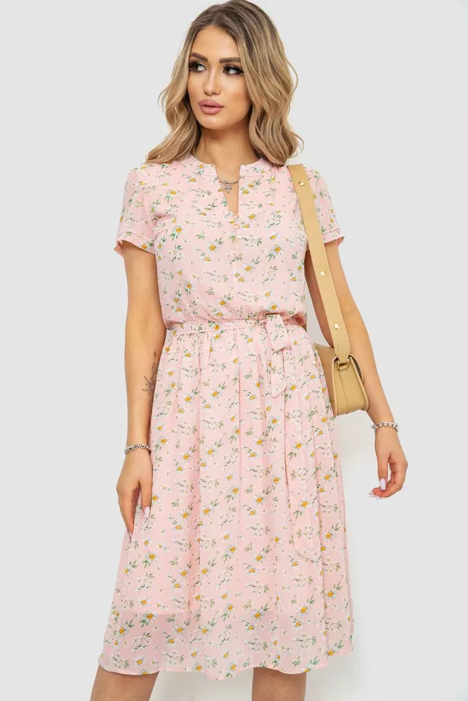 Купить Платье с цветоным принтом, цвет розовый, 230R006-22 - Фото №1