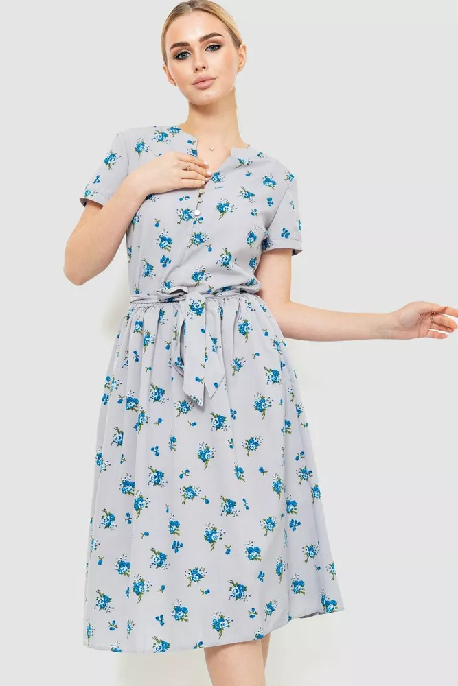 Купити Сукня з квітковим принтом, колір сіро-синій, 230R006-22 - Фото №1