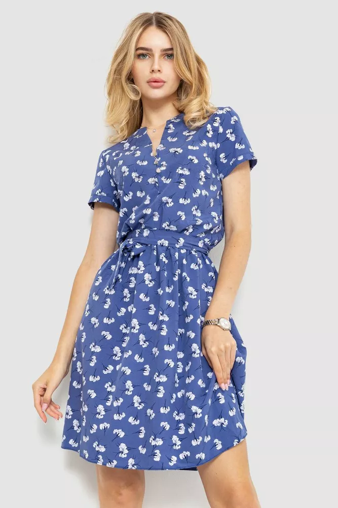 Купити Сукня з квітковим принтом, колір синій, 230R006-22 - Фото №1