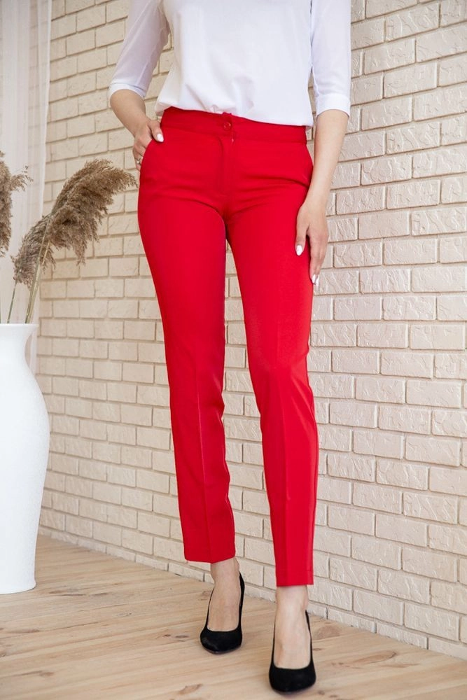 Купить Классические женские брюки красного цвета 167R1607 - Фото №1