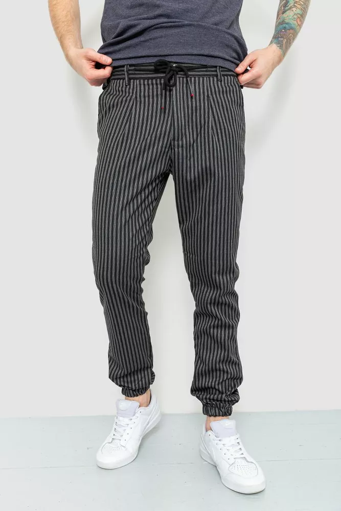 Купити Чоловічі штани в смужку, колір сіро-чорний, 157R2004 оптом - Фото №1