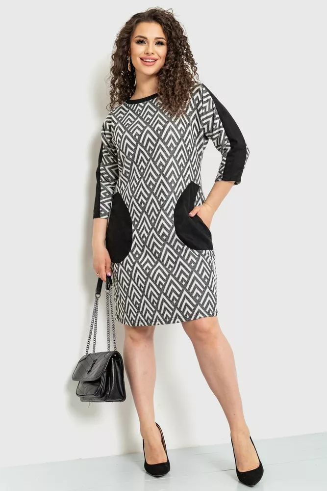 Купити Сукня класична, колір чорно-білий, 183R701 оптом - Фото №1