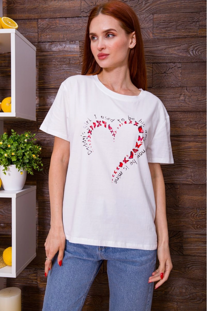 Купить Белая женская футболка свободного кроя с принтом 198R021 - Фото №1