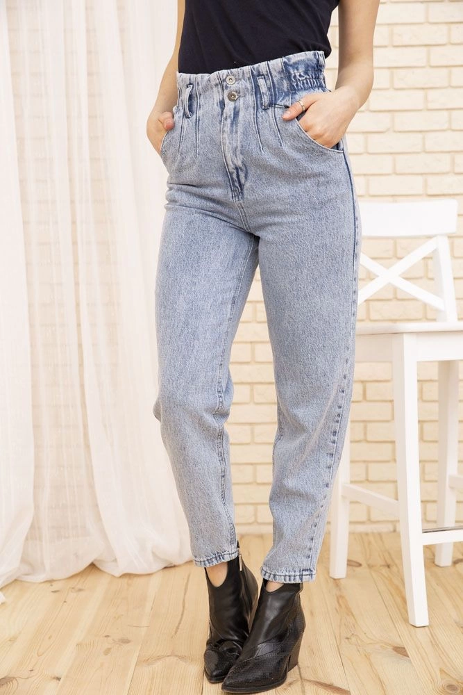 Купить Голубые женские джинсы Paperbag на резинке 154R16943 - Фото №1