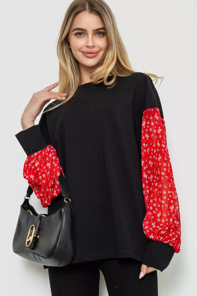 Купити Блуза з шифоновими рукавами, колір чорний, 244R037 - Фото №1