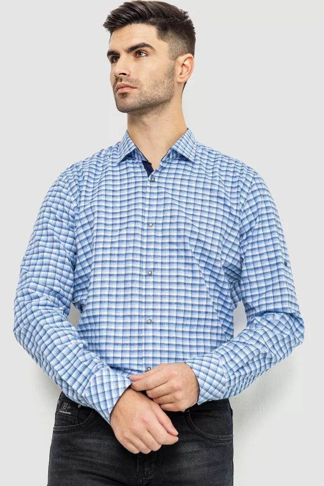 Купить Рубашка мужская в клетку, цвет бело-голубой, 214R117-35-198 оптом - Фото №1