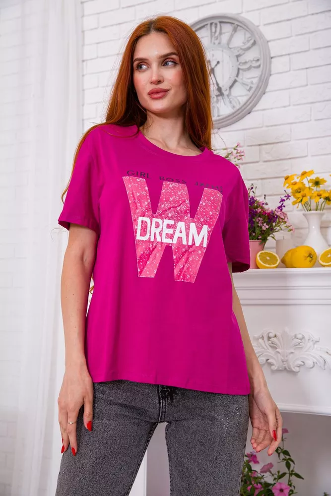 Купить Женская футболка, цвета фуксии с принтом, 198R012 оптом - Фото №1