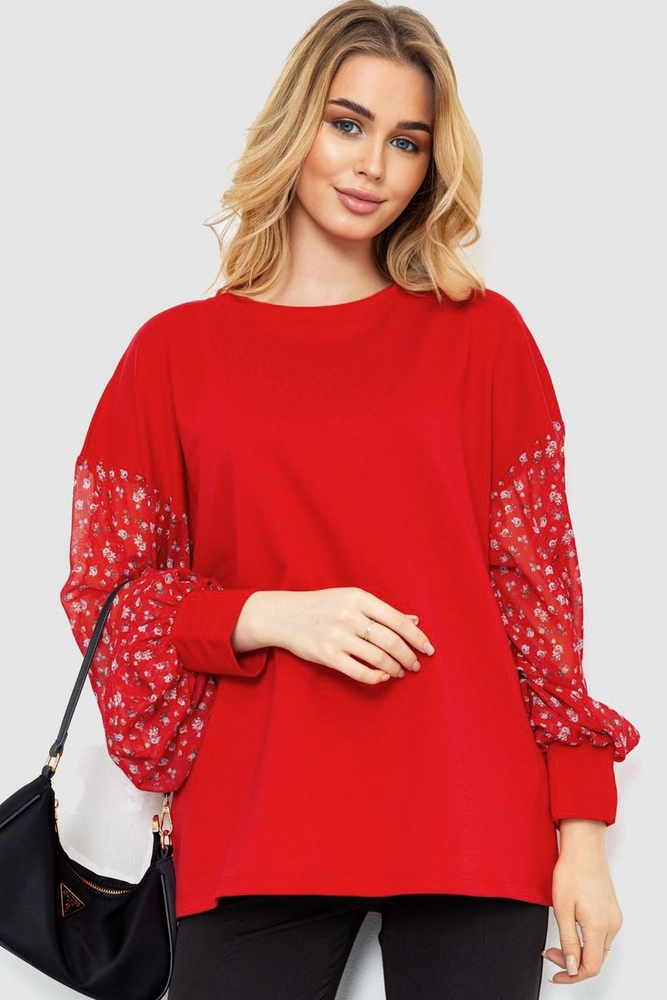 Купити Блуза з шифоновими рукавами, колір червоний, 244R037 - Фото №1