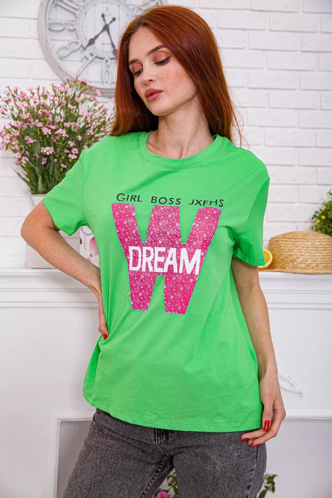 Купить Женская салатовая футболка, с принтом, 198R012 - Фото №1