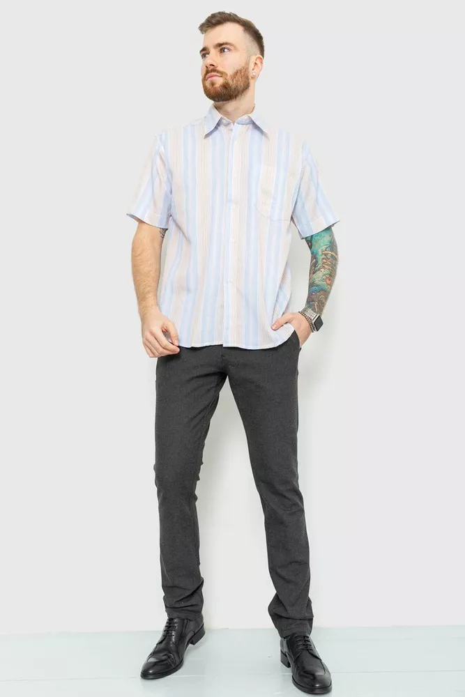 Купить Рубашка мужская в полоску, цвет бежево-голубой, 167R0770 - Фото №1