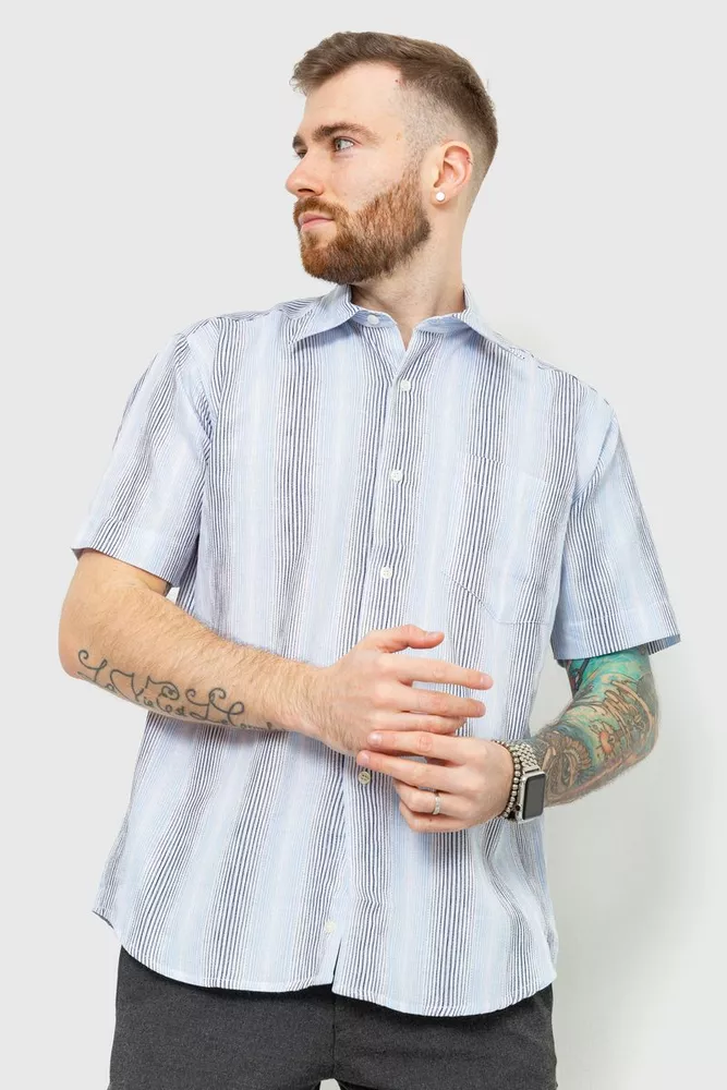 Купить Рубашка мужская в полоску, цвет серо-голубой, 167R0770 оптом - Фото №1