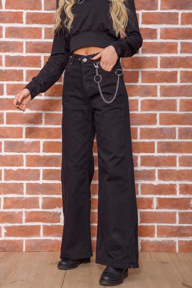 Купити Жіночі джинси широкого крою чорного кольору 164R511-1 - Фото №1