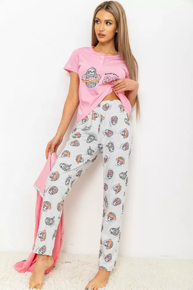 Купити Комплект піжама з халатом жіноча, колір рожево-сірий, 219RX-725 - Фото №1