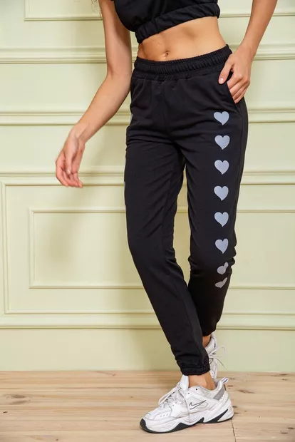 Жіночі спортивні штани, з принтом Серце, колір чорний, 102R212