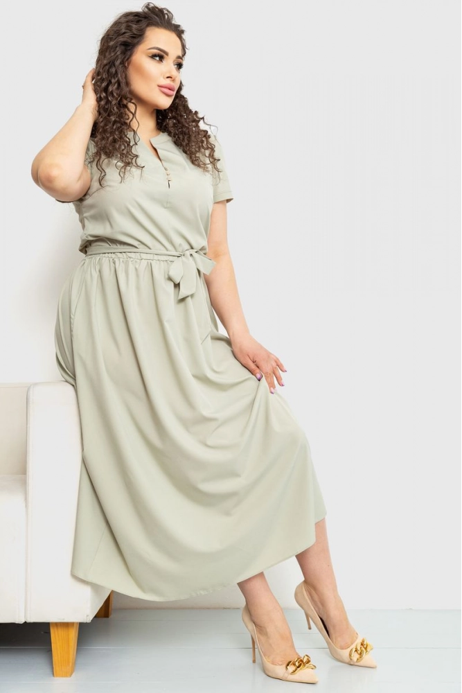 Купити Сукня однотонна  -уцінка, колір світло-оливковий, 230R006U оптом - Фото №1