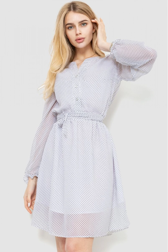 Купити Сукня в горох шифонова  -уцінка, колір білий, 230R007-14U-2 - Фото №1