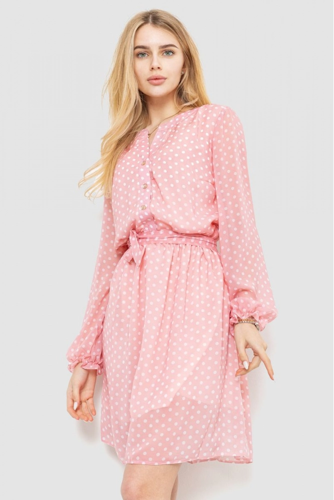 Купити Сукня в горох шифонова  -уцінка, колір рожевий, 230R007-14U-3 - Фото №1