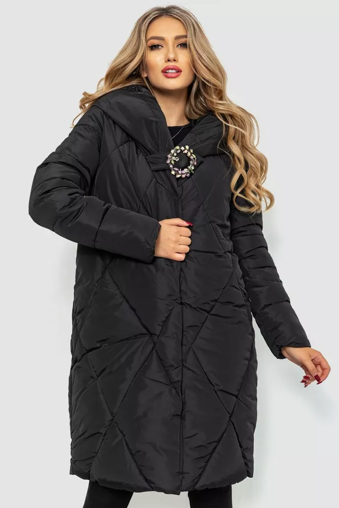 Купити Куртка жіноча однотонна, колір чорний, 235R2298 - Фото №1