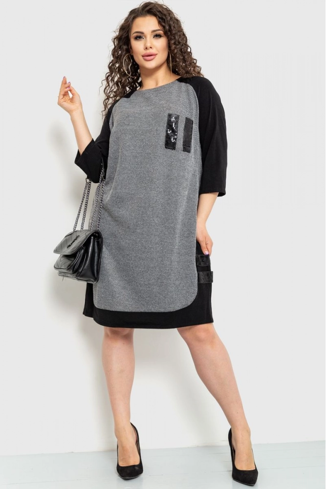 Купити Сукня, колір чорно-сірий, 183R609 - Фото №1