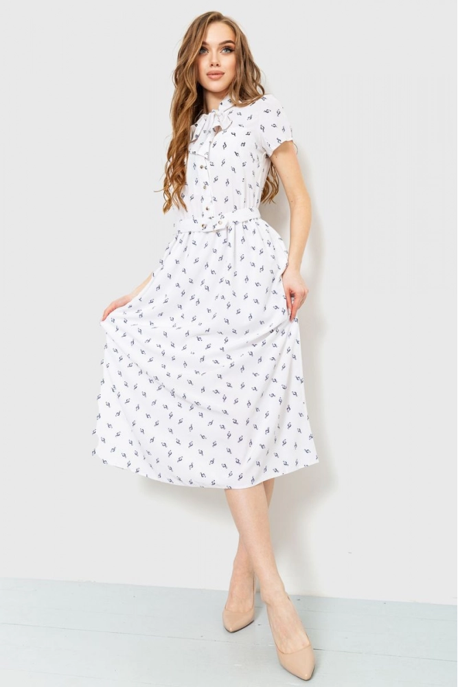 Купить Платье с поясом, цвет белый, 230R027-5 - Фото №1
