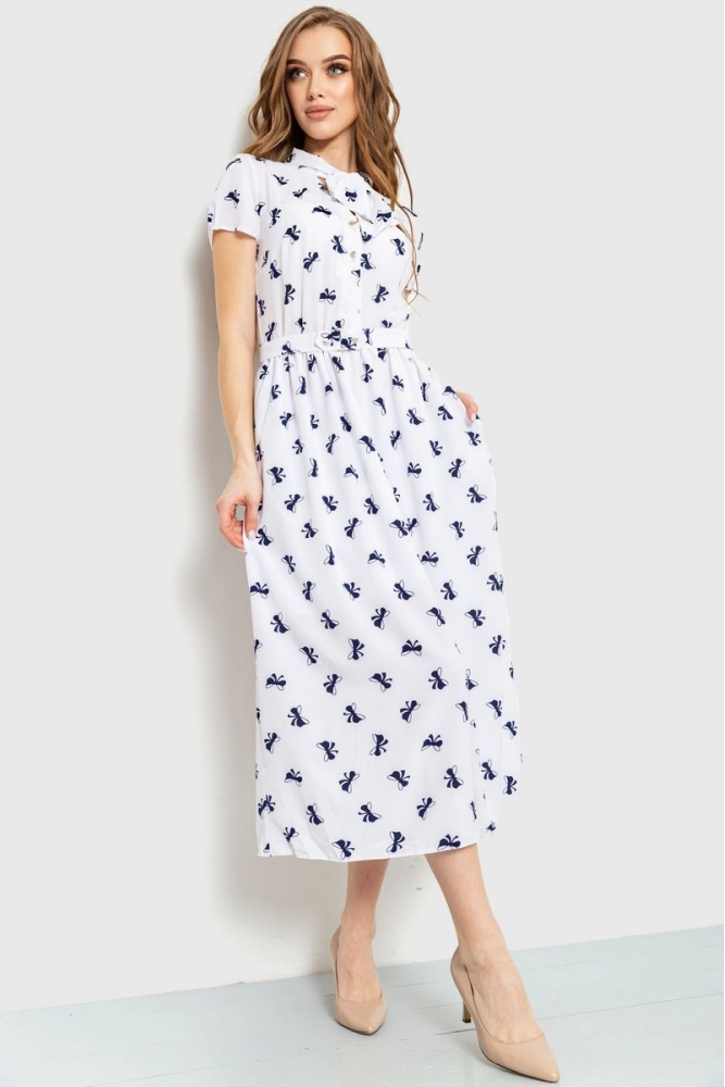 Купити Сукня з поясом, колір біло-синій, 230R027-5 - Фото №1
