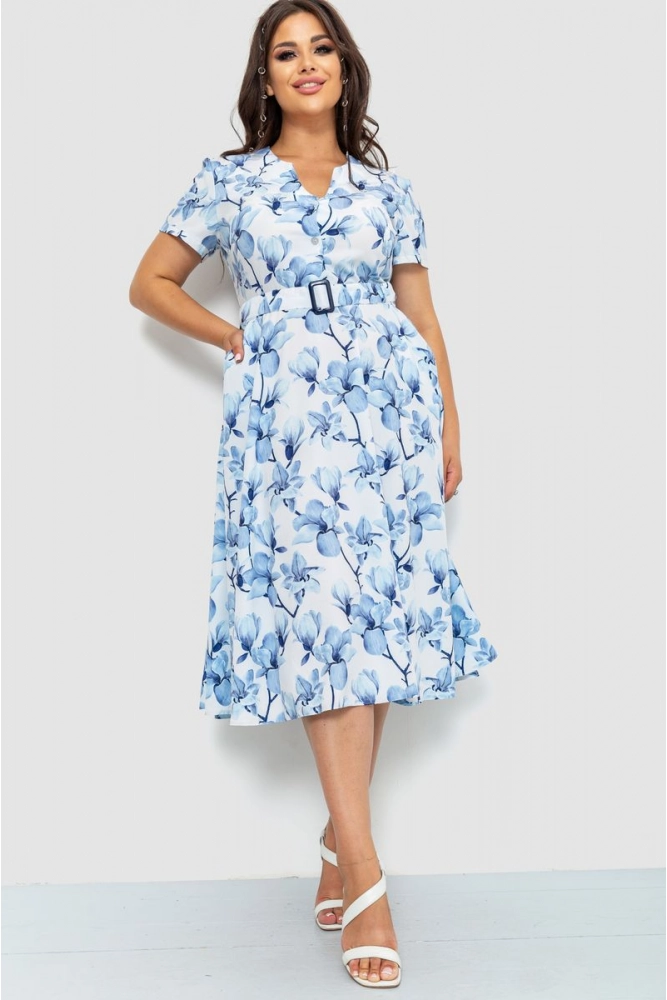 Купити Сукня з поясом батал, колір блакитний, 230R032-7 - Фото №1