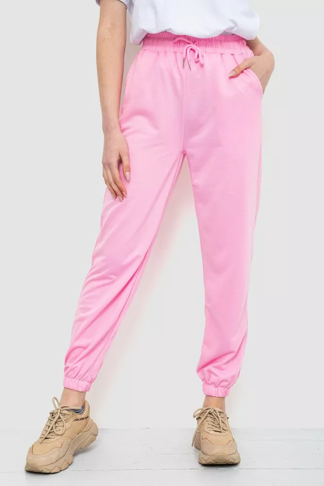 Купити Спорт штани жіночі однотонні, колір рожевий, 129RH014 - Фото №1