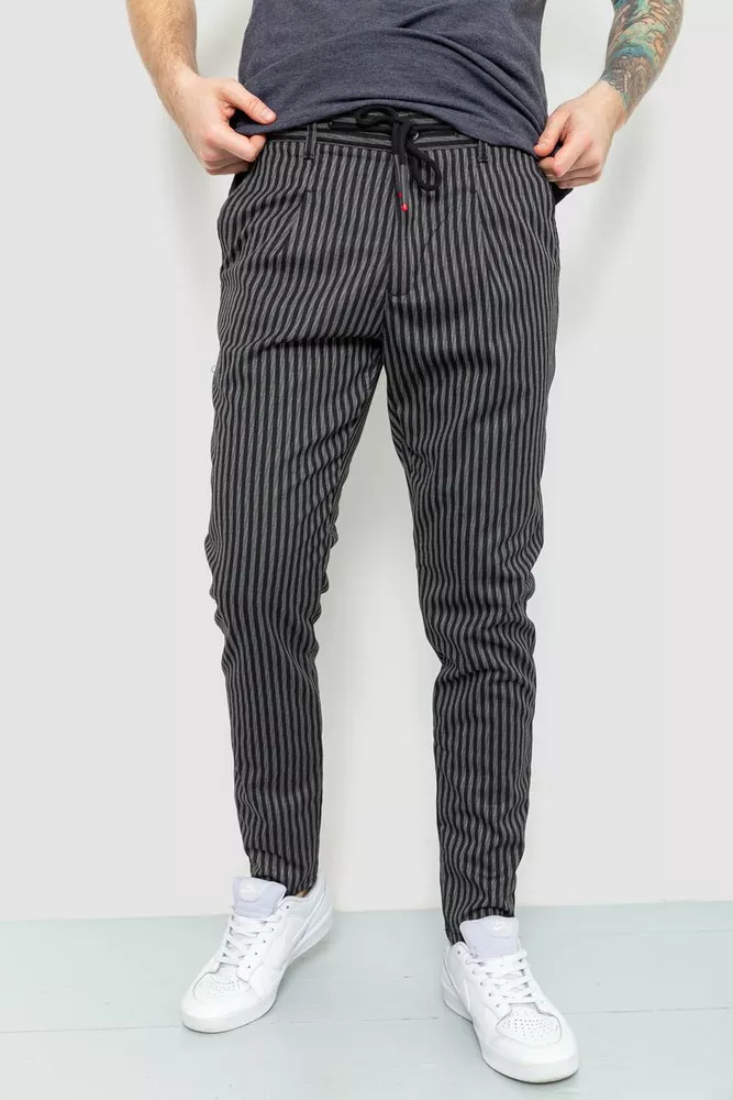 Купити Чоловічі штани в смужку, колір сіро-чорний, 157R2007-1 оптом - Фото №1