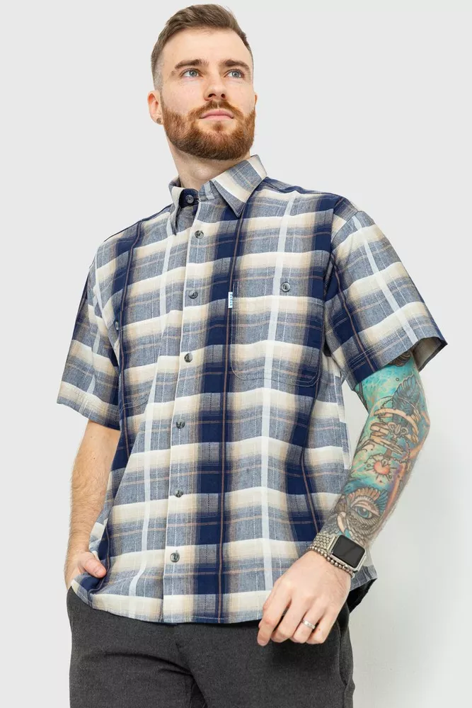 Купить Рубашка мужская, цвет бежево-синий, 167R976 - Фото №1