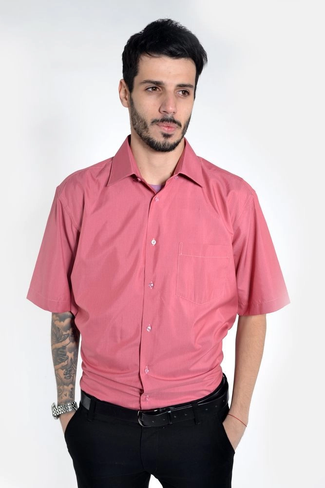 Купити Рубашка мужская с короткими рукавами, темно-розовая, 892-3 - Фото №1