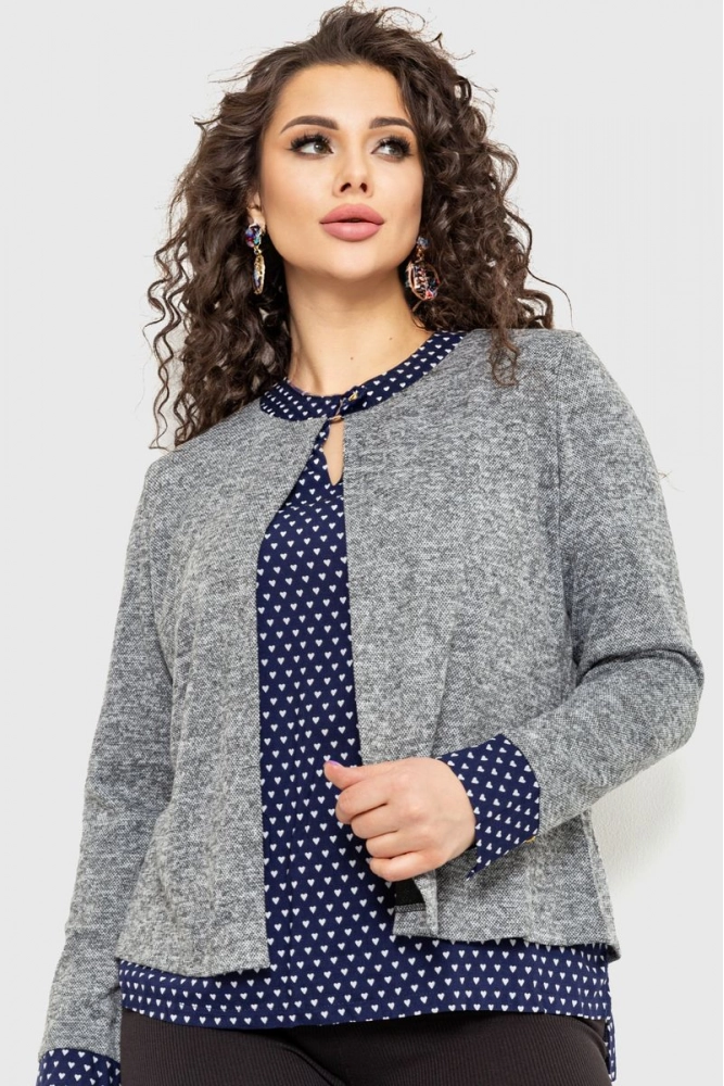 Купити Блуза жіноча обманка, колір сірий, 230R53-8 оптом - Фото №1