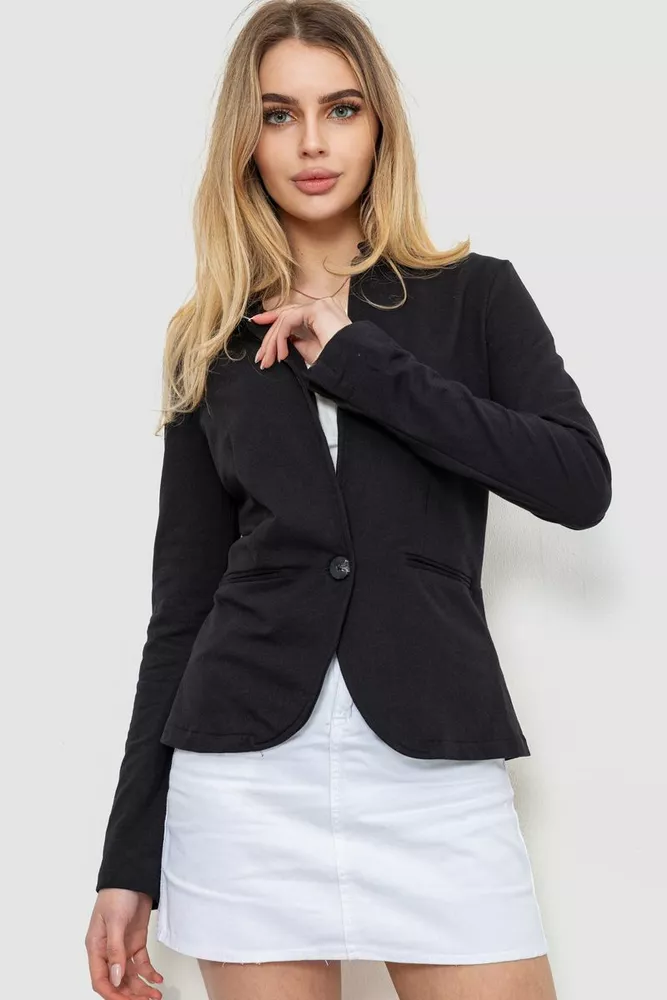 Купити Піджак жіночий однотонний, колір чорний, 244R074 - Фото №1