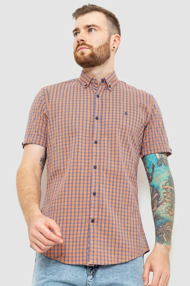 Купити Рубашка мужская в клетку, колір помаранчевий, 214R2448 - Фото №1