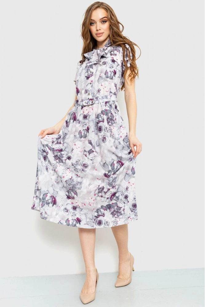 Купити Сукня з квітковим принтом, колір сірий, 230R027-3 - Фото №1