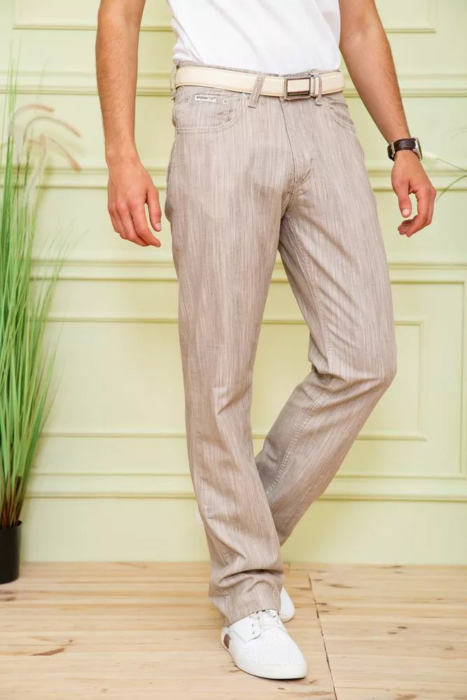 Купить Мужские летние брюки, бежевого цвета, 167R7049 - Фото №1
