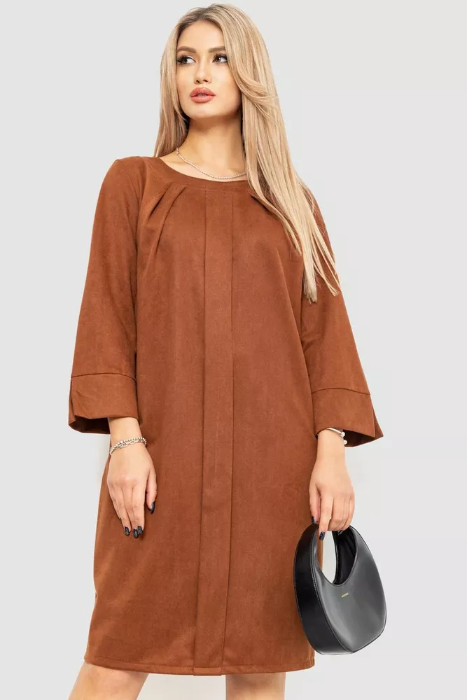 Купить Платье женское свободного кроя, цвет коричневый, 183R684 - Фото №1