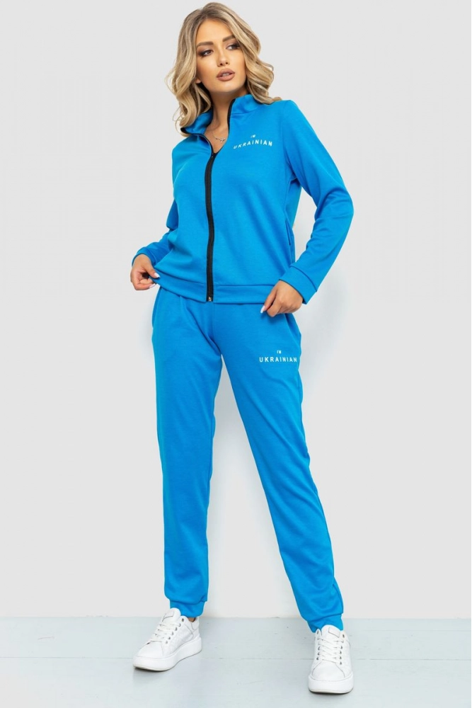 Купити Спорт костюм жіночий на блискавці, колір темно-блакитний, 129R9903 оптом - Фото №1