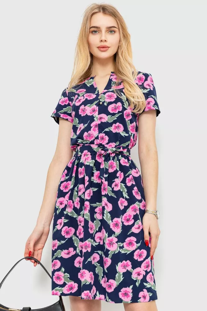 Купить Платье с принтом, цвет сине-розовый, 230R006-8 - Фото №1