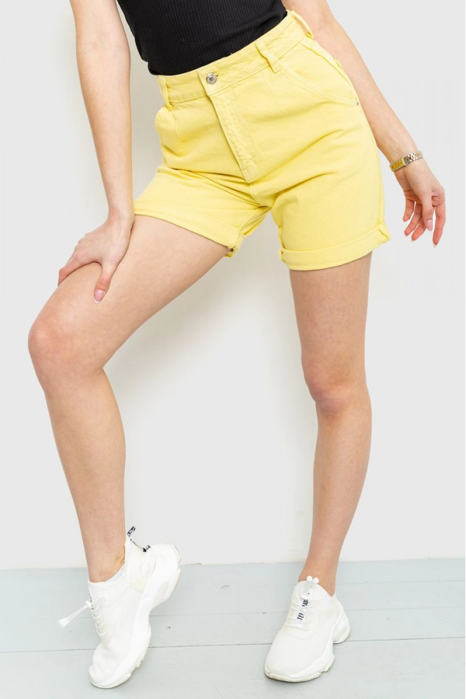 Купити Джинсові шорти жіночі  -уцінка, колір жовтий, 214R1035-U-5 - Фото №1