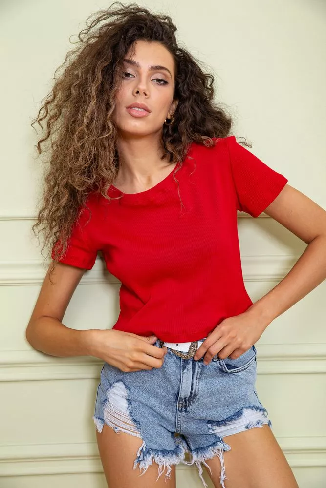 Купити Вкорочена жіноча футболка, червоного кольору, 102R204 - Фото №1
