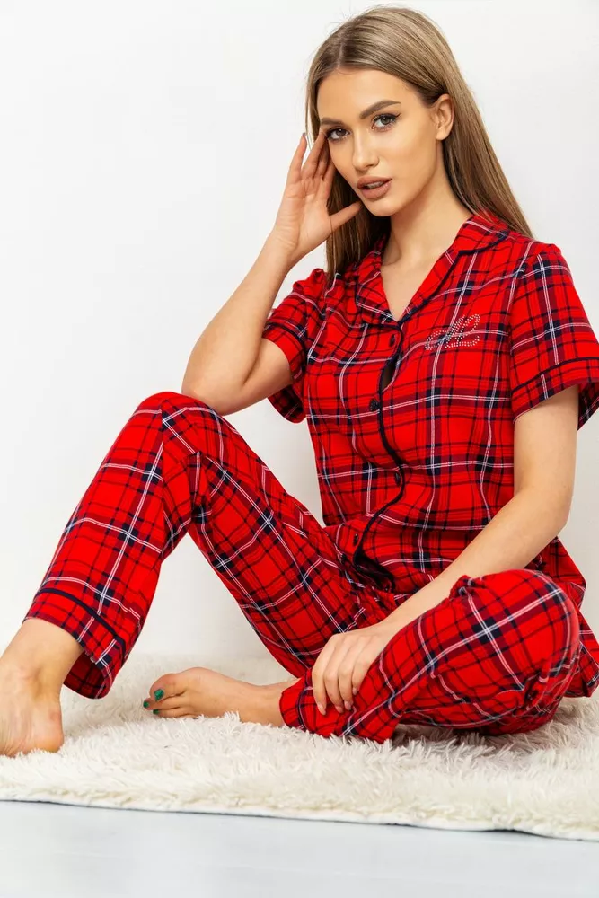 Купити Жіноча піжама в клітину, колір червоний, 219RP-250 - Фото №1