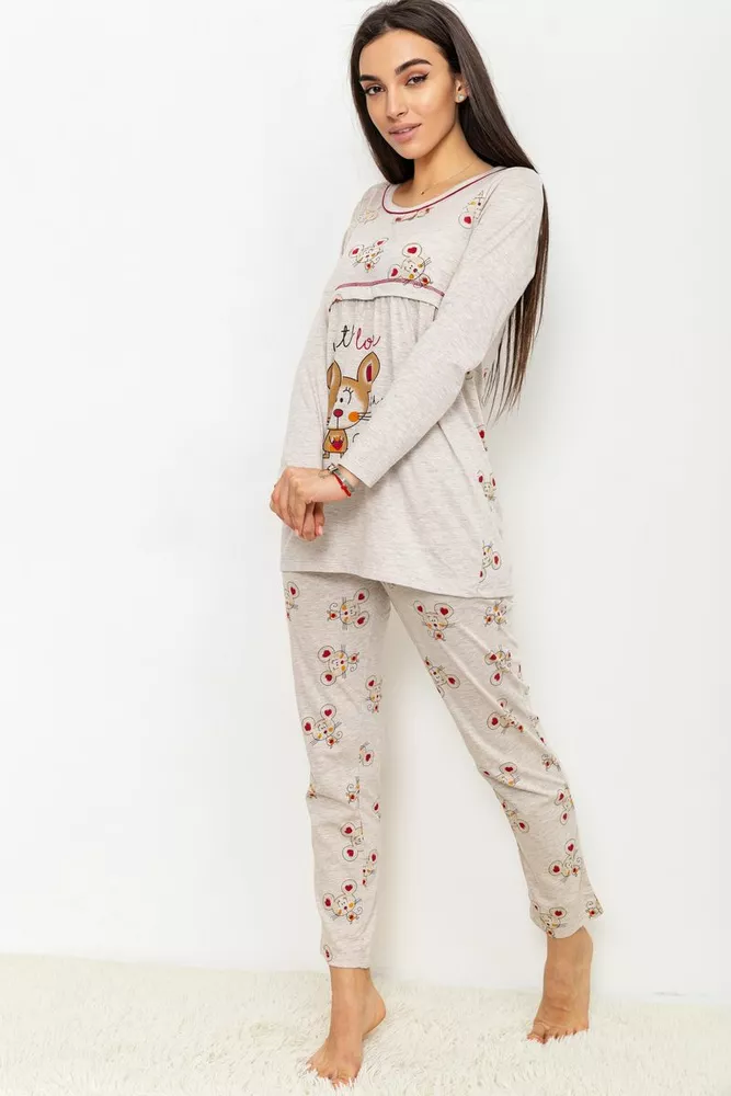 Купити Жіноча піжама з принтом, колір світло-сірий, 219RP-191 - Фото №1